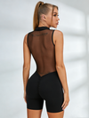 ❤ZASUWA Female Sexy Sheer Mesh Back Deep V Back Scrunch Bum Zipper Short Romper