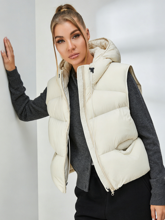 ZASUWA Female Pocket Zipper Warm With Hat Coat Vest