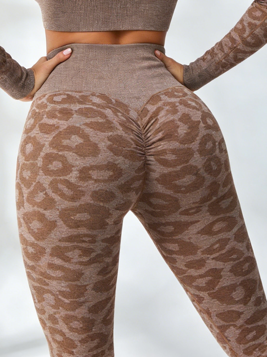 ZASUWA Female Leopard Print Scrunch Bum Seamless Leggings