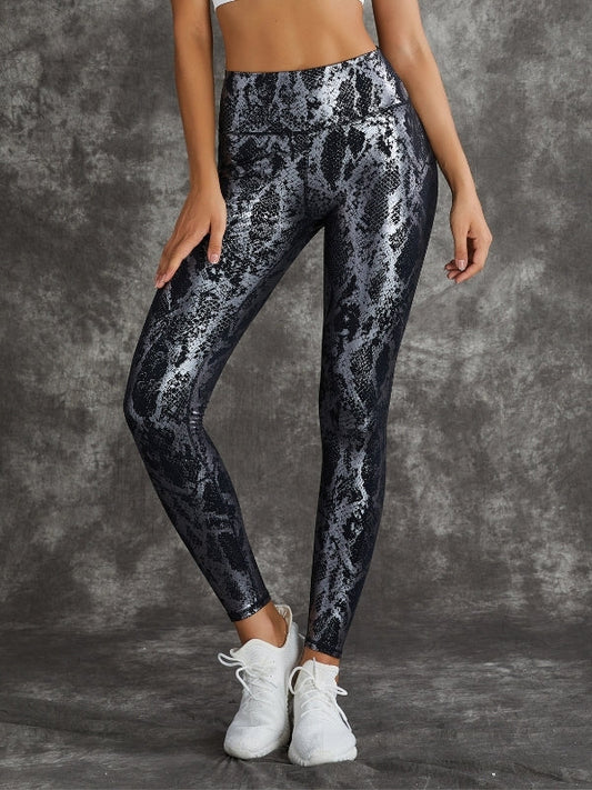 High Waist Bronzed Snakeskin Leggings