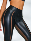 🖤ZASUWA Female Faux Leather Mesh Stripes Leggings
