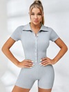 ZASUWA Female Lapel Button Ribbed Romper