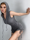 ZASUWA Female Hollow Out Drawstring Hooded Romper