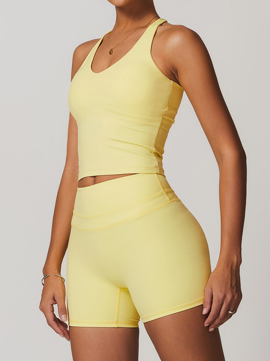 U Collar Cross Back Hollow Out Quick Dry Adjustable Strap Tank