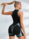 Faux Leather Zipper Stand Collar Push Up Sleevesless Short Romper