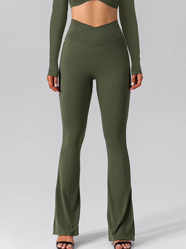 V-förmige Taille Tasche Einfarbig Split High-waisted Schlaghose