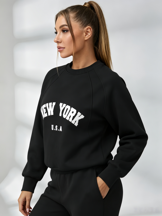 Feamle Letters Print Fleece Hoodie