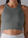 ZASUWA Female Solid Color Ribbed Elastic Tight Round Neck Tank