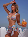 ZASUWA Female Sexy Flowers Print Contrast Color Mesh 3-Pieces Bikini Set