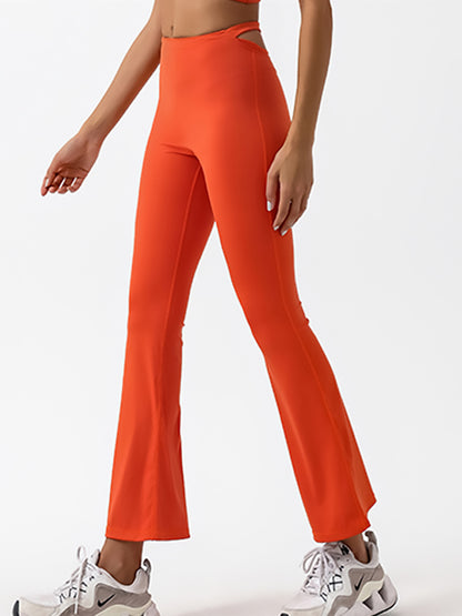 Solid Color High-waisted Hollow Out Flare Pants