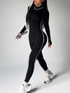 ZASUWA Female Stripe Contrast Color Zipper Stand Up Collar Long Sleeves Jumpsuit