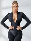❤ZASUWA Female Faux Leather Zipper Stand Collar Jumpsuit