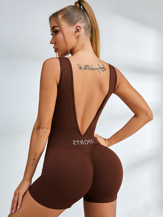 ZASUWA Female Sexy Deep V-shaped Waist Backless Hip-lift Elastic Tight Scrunch Bum Romper