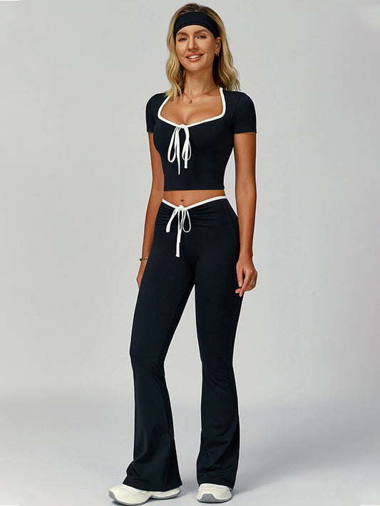 ZASUWA Female Contrast Color Lace-up V-shaped Waist Folds Tracksuit