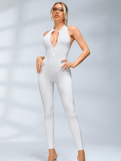Zipper Backless Scrunch Bum Jumpsuit