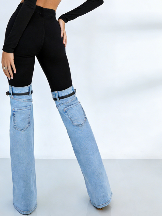 ZASUWA Female Contrast Color Denim Flare Fashion Pants