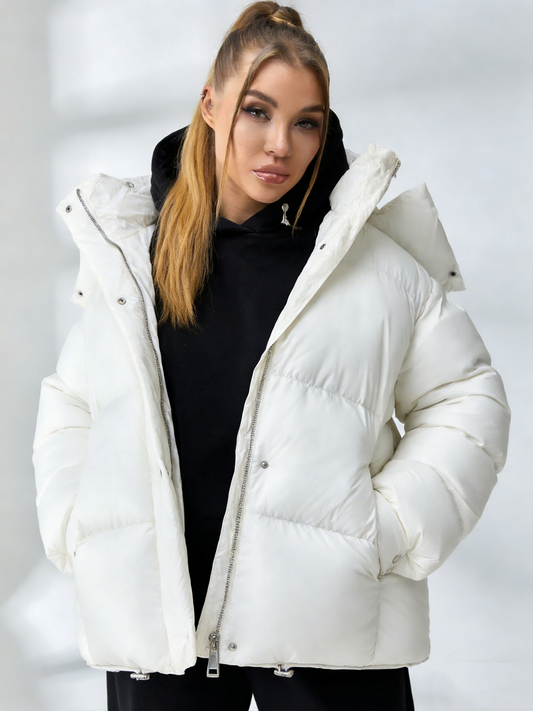 ZASUWA Female Pocket Zipper Warm With Hat Coat Jacket