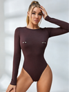 ZASUWA Female Sexy Solid Color With Metal Long Sleeve Slim Bodysuit