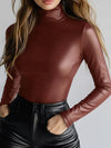 ZASUWA Female Sexy Glossy PU Faux Leather Long Sleeves