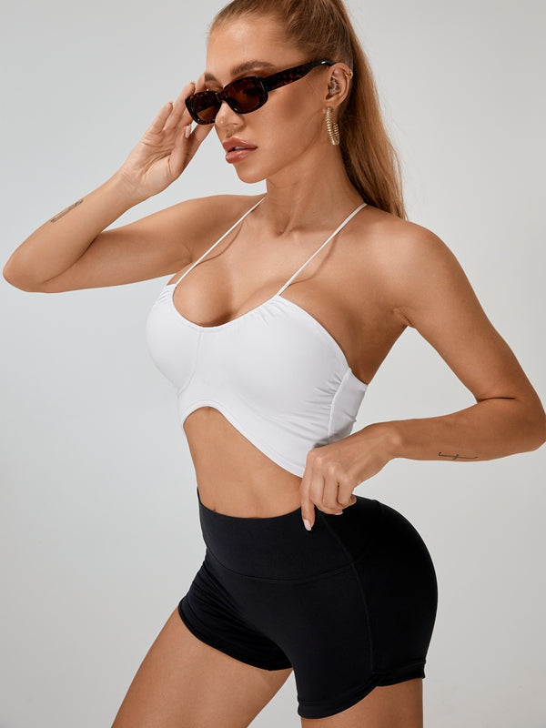 Scrunch Bum Neckholder-Falten Plissee-rückenfreier kurzer Trainingsanzug