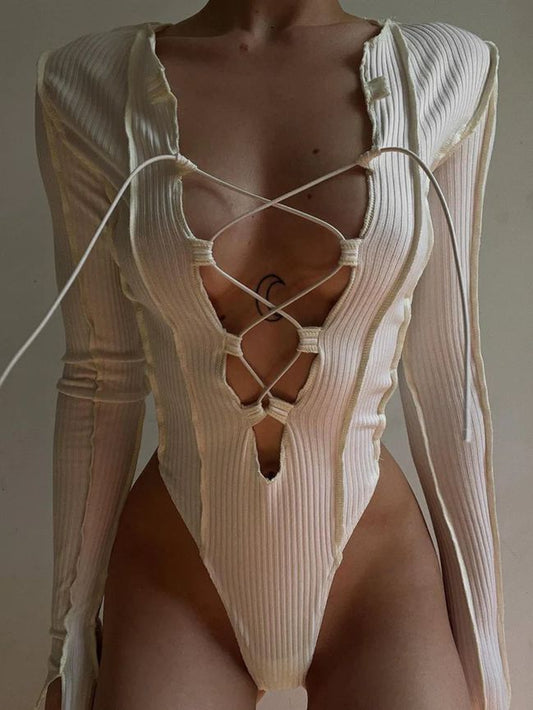 ZASUWA Female Lace-up Long Sleeves Bodysuit