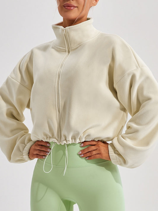 Cropped Fleece Full-Zip Jacket with Stand Collar