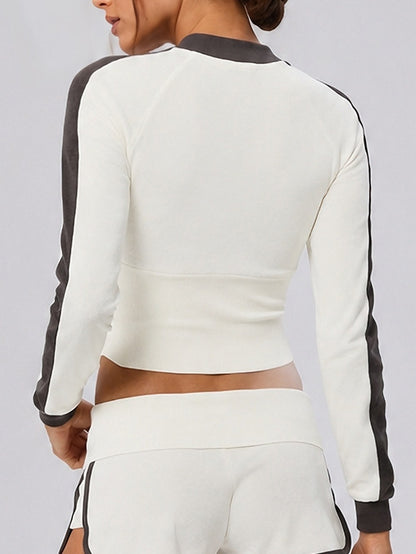 Women's Cropped Full-Zip Stand Collar Colorblock Active Jacket