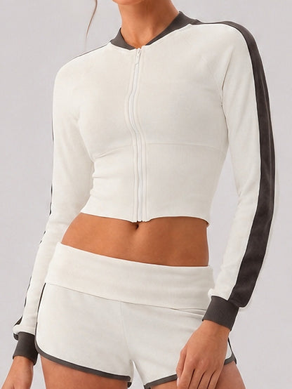 Women's Cropped Full-Zip Stand Collar Colorblock Active Jacket