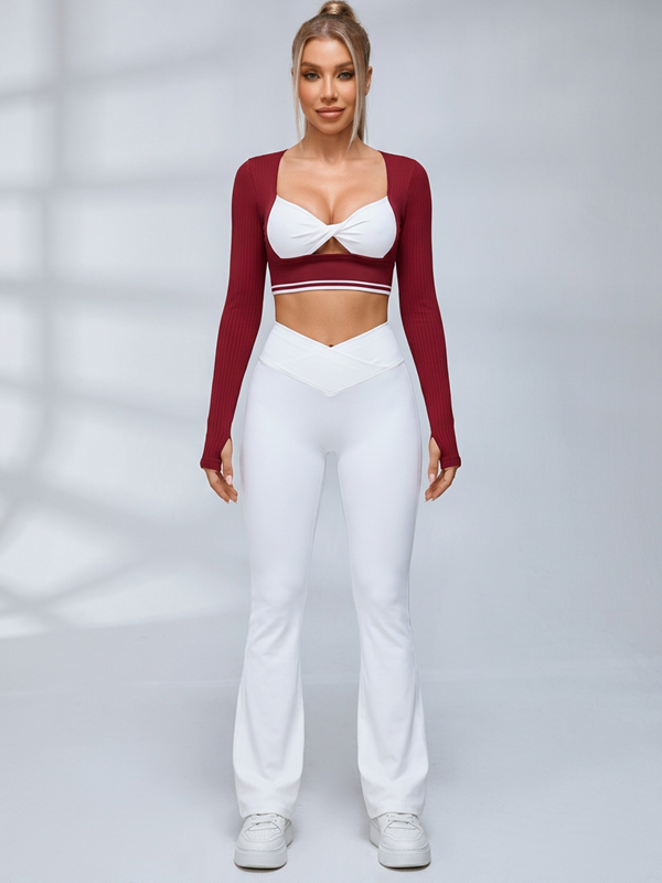 Ribbed Layered Long Sleeve Flared Leggings Set