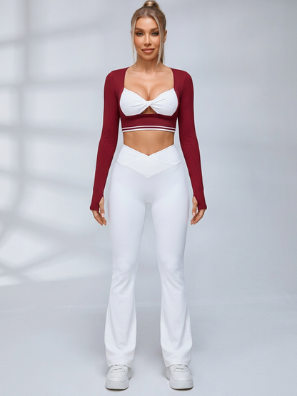 Ribbed Layered Long Sleeve Flared Leggings Set