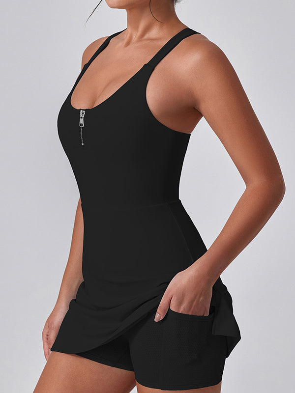 U Collar I-shaped Zipper Cross Back Quick-dry Dress