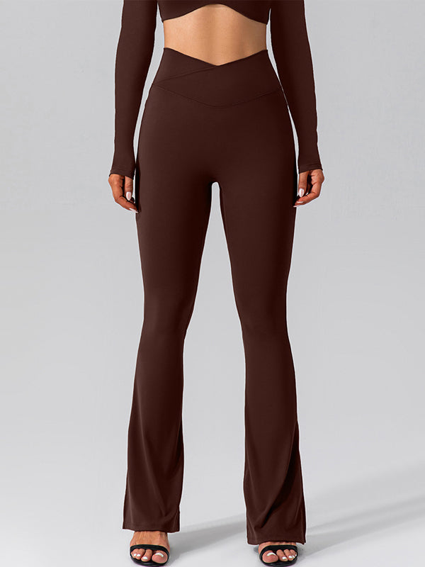 V-förmige Taille Tasche Einfarbig Split High-waisted Schlaghose