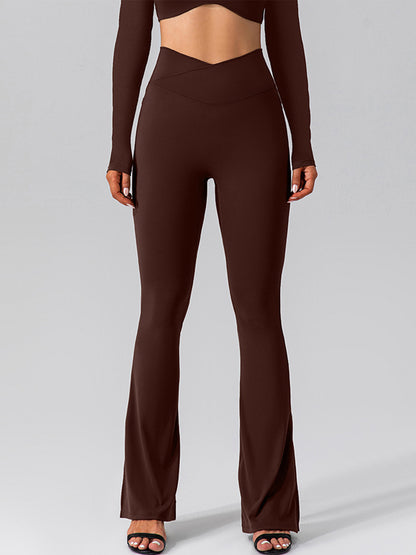 V-förmige Taille Tasche Einfarbig Split High-waisted Schlaghose