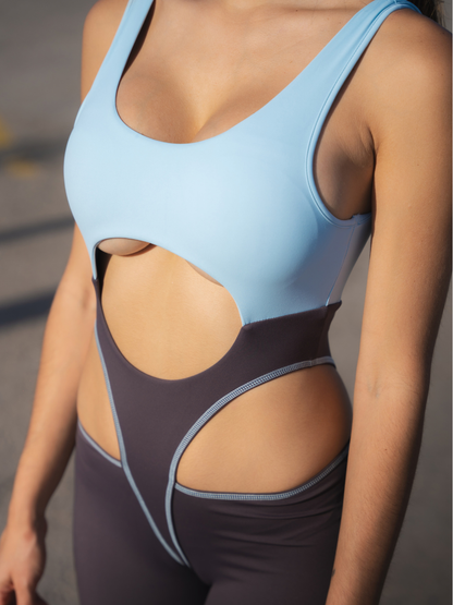Sexy Contrast Color Unique Cutout Jumpsuit