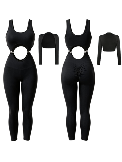 2 Pieces Cutout Shrug Fitness Jumpsuit