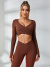 Twist Deep V Elastic Tight Quick Dry Long Sleeves