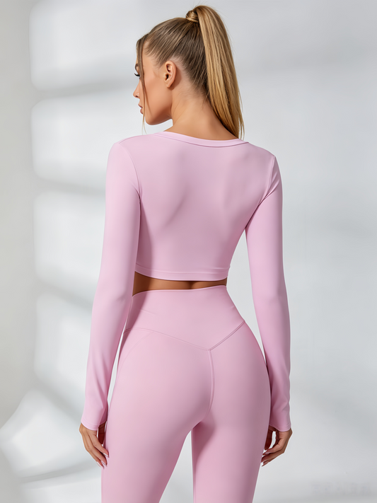 Twist Deep V Elastic Tight Quick Dry Long Sleeves