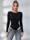 Sexy Solid Color With Metal Long Sleeve Slim Bodysuit