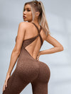 ZASUWA Female Sexy Leopard Print Hollow Out Cross Back Deep V Back Jumpsuit