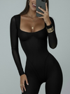 ZASUWA Female Trendy Long-Sleeve Low-Cut Sexy Slim Stretch Jumpsuits