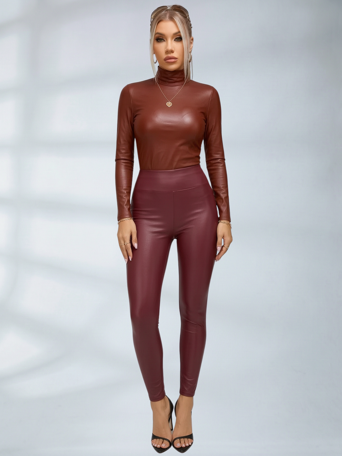 Sexy Glossy PU Faux Leather Suit Set