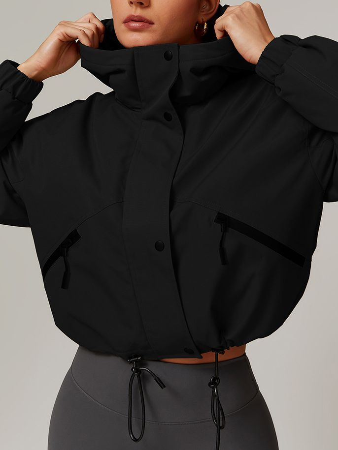 ZASUWA Female Drawstring Pocket Zipper Keep Warm Jackets Coats