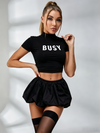 Sexy Letter Print High-rise Short Sleeves