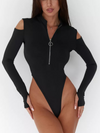 🖤ZASUWA Female Sexy Hollow Out Off Shoulder Zipper Long Sleeve Bodysuit