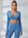 Twist Deep V Elastic Tight Quick Dry Long Sleeves