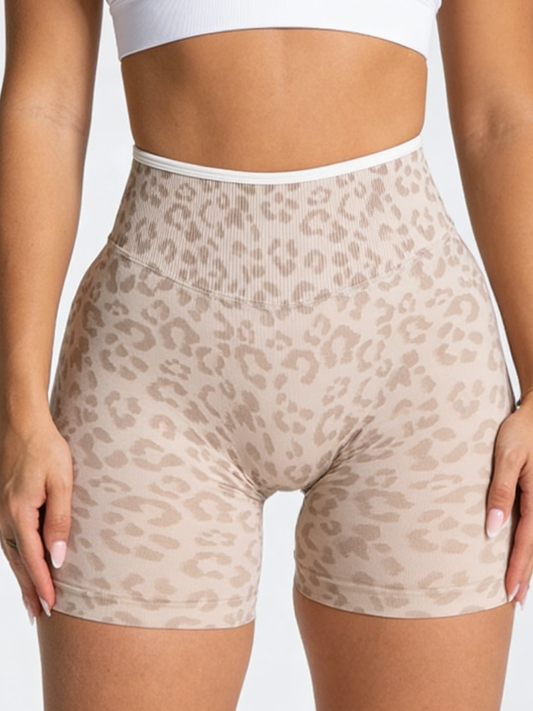 ZASUWA Female Leopard Print Contrast Color Spandex Gym Booty Shorts