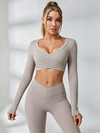Twist Deep V Elastic Tight Quick Dry Long Sleeves