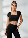 Sexy Cross Back Cropped Short Sleeves