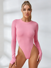 ZASUWA Female Trendy Long-Sleeve Crew Neck Backless Bodysuits