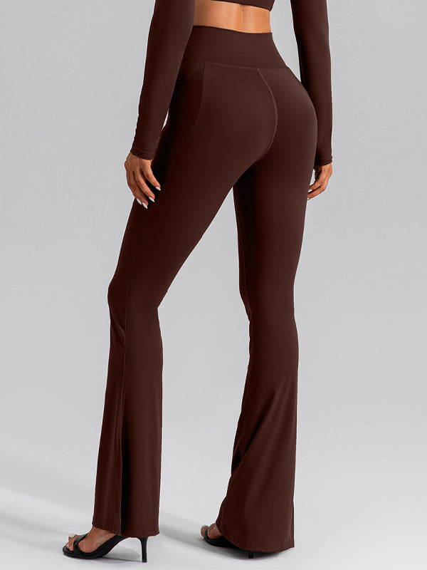 V-förmige Taille Tasche Einfarbig Split High-waisted Schlaghose